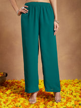 Women's Sea Green Georgette Embellished Straight Kurta With Palazzo & Dupatta Set