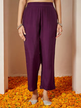 Women's Wine Chanderi Silk Foil Printed Embroidered A-line Kurta Set