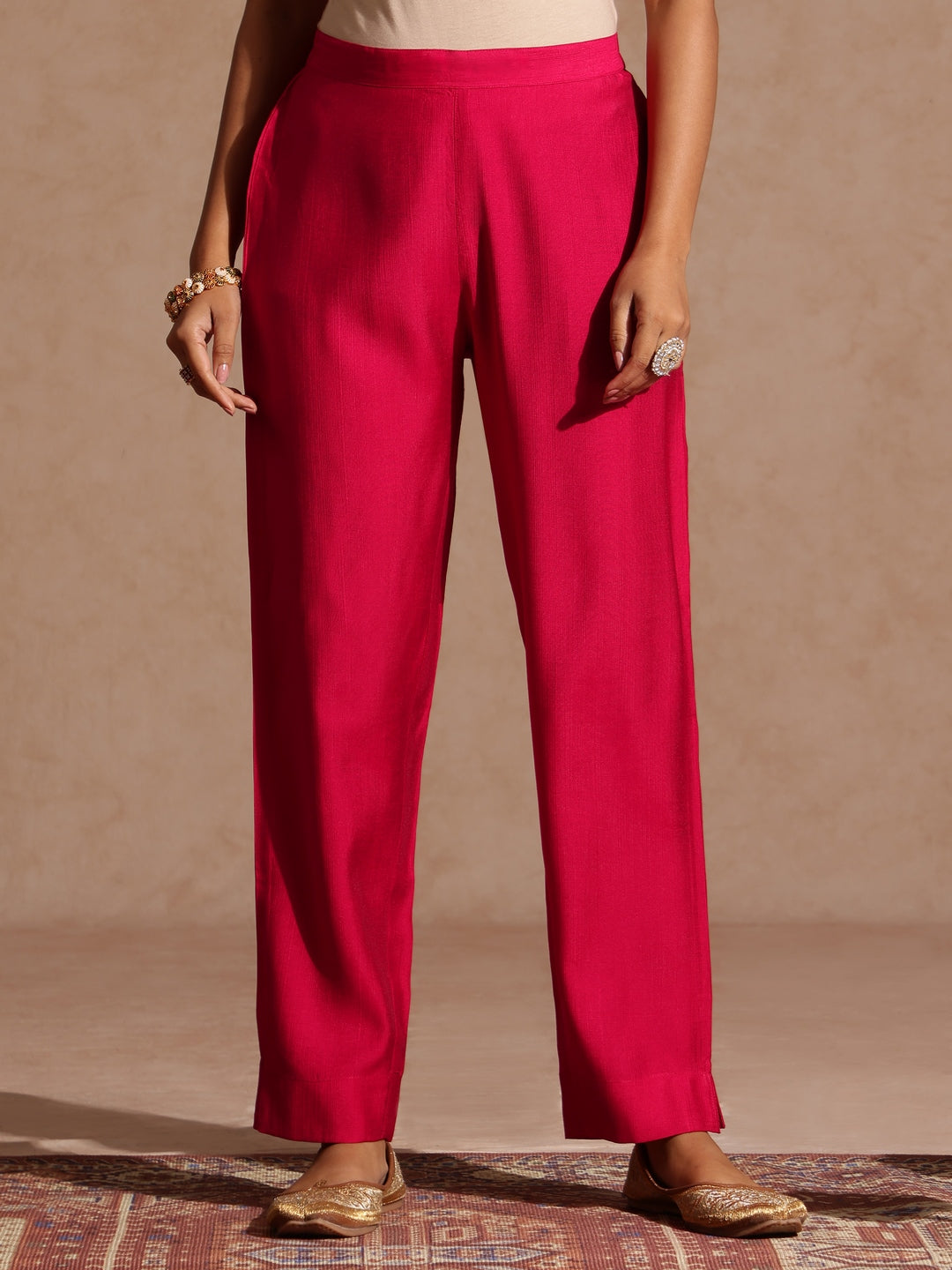 Women's Pink Silk Blend Yoke Embroidered A-line Kurta Set