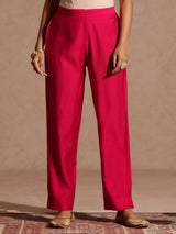 Women's Pink Silk Blend Yoke Embroidered A-line Kurta Set