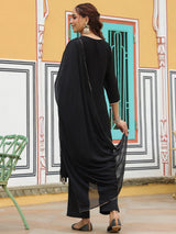 Women's Black Silk Blend Zari Embroidered Straight Kurta Set