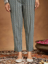 Women's Teal Blue Pure Cotton Floral Printed Straight Kurta Set