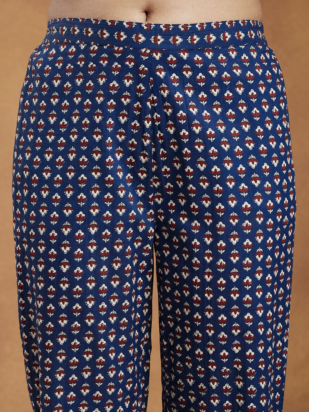 Women's Navy Blue Pure Cotton Yoke Embroidered Floral Printed Anarkali Kurta Set