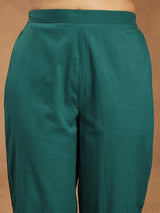 Women's Teal Green Pure Cotton Yoke Embroidered Floral Printed Anarkali Kurta Set