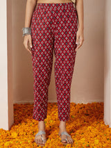 Women's Maroon Pure Cotton Ikkat Printed Anarkali Kurta Set