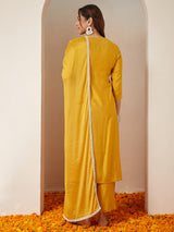 Women's Mustard Silk Blend Embroidered Straight Kurta Set