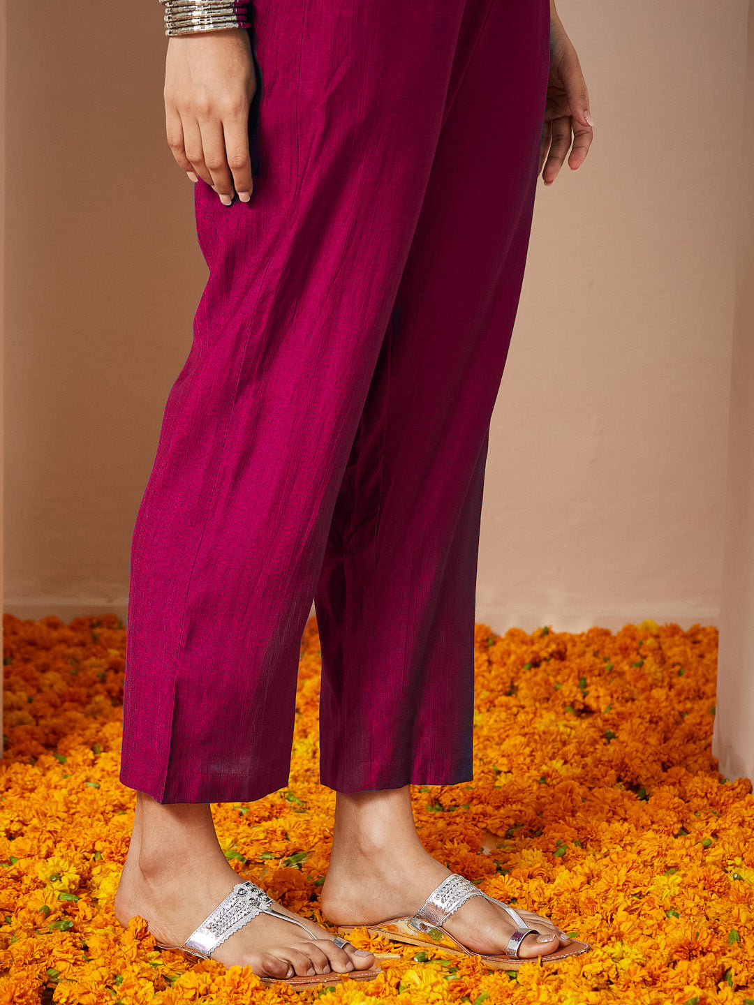 Women's Pink Silk Blend Embroidered Straight Kurta Set With Dupatta