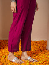 Women's Pink Silk Blend Embroidered Straight Kurta Set With Dupatta