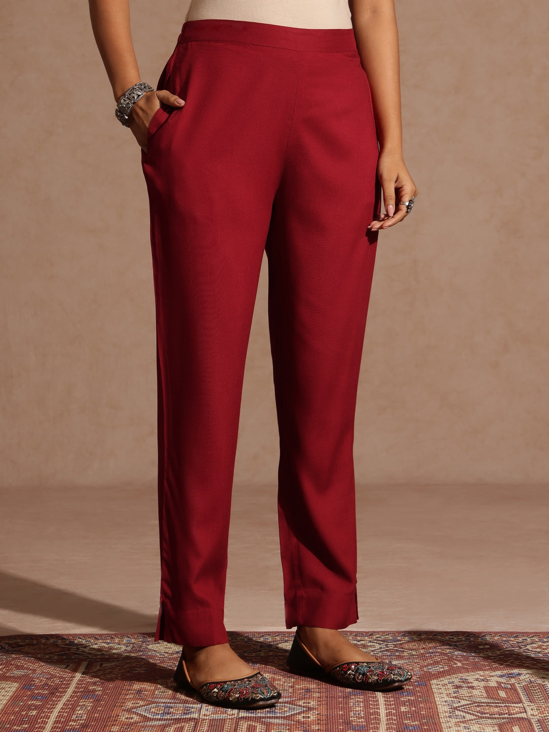 Women's Maroon Rayon Yoke Embroidered Sequinned Straight Kurta Set With Dupatta