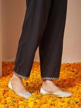 Women's Black Rayon Floral Gold Printed Straight Kurta Set