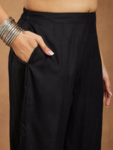 Women's Black Rayon Ajrakh Printed Straight Kurta Set