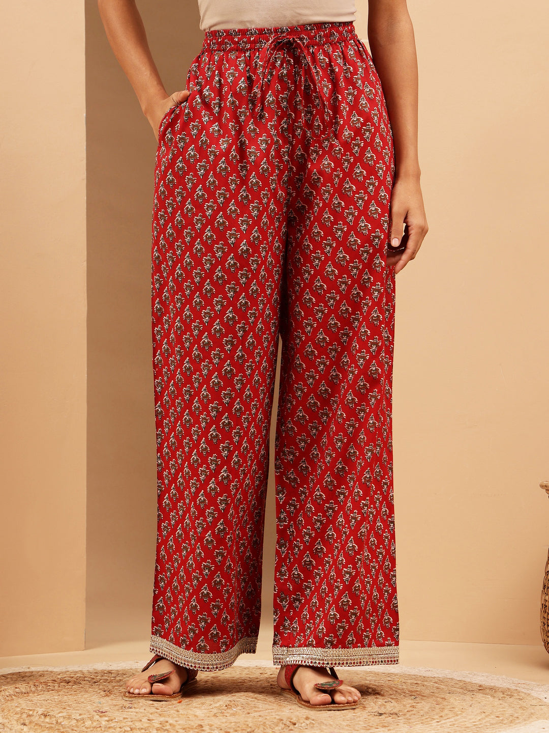 Women's Green & Maroon Pure Cotton Printed Straight Kurta Set