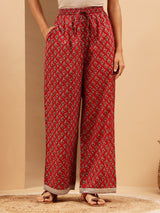 Women's Green & Maroon Pure Cotton Printed Straight Kurta Set