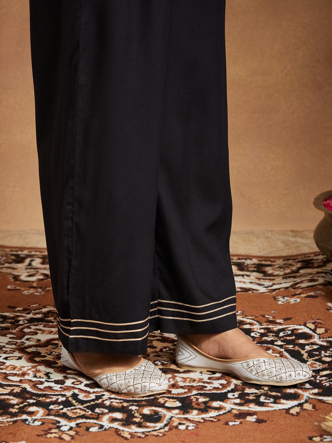 Women's Black Pure Cotton Ajrakh Printed Straight Kurta Set