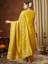 Women's Mustard Chanderi Silk Zari Embroidered Straight Kurta Pant Set