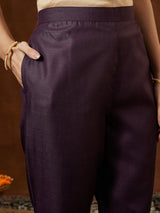 Women's Wine Cotton Blend Solid Straight Kurta Set With Printed Dupatta