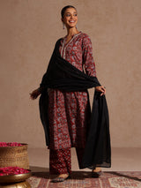 Women's Maroon Pure Cotton Floral Printed Straight Kurta Set