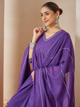 Women's Purple Pure Cotton Embellished A-line Kurta Set
