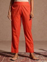 Women's Orange Pure Cotton Yoke Zari Embroidered A-line Kurta Set