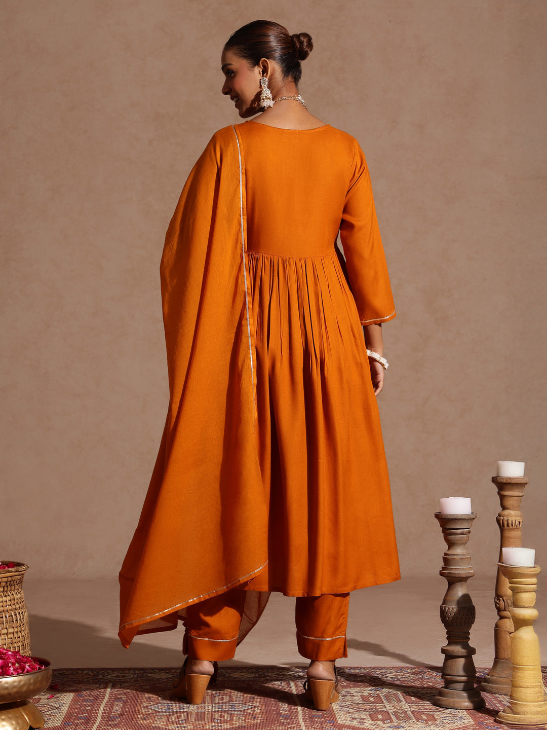 Women's Mustard Rayon Yoke Design A-line Kurta Set
