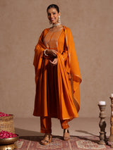 Women's Mustard Rayon Yoke Design A-line Kurta Set