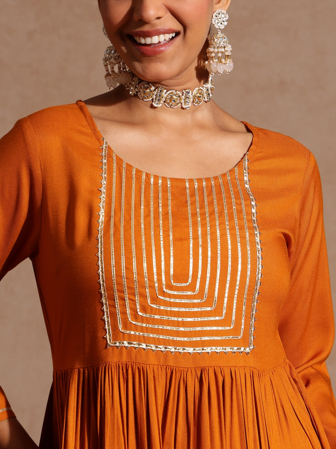 Women's Mustard Rayon Yoke Design A-line Kurta Set