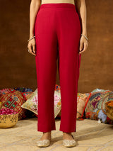 Women's Maroon Pure Cotton Floral Printed Yoke Embroidered Anarkali Kurta Set