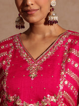 Women's Pink Silk Blend Zari Embroidered Straight Kurta Set