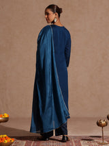 Women's Teal Blue Silk Blend Embroidered Straight Kurta Set