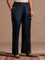 Women's Teal Blue Silk Blend Embroidered Straight Kurta Set