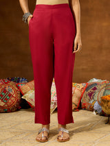 Women's Maroon Pure Cotton Solid Straight Kurta Set With Printed Dupatta