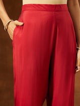 Women's Maroon Chanderi Silk Yoke Design Straight Kurta Set