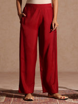 Women's Maroon Chanderi Silk Zari Yoke Embroidered Straight Kurta Set