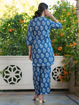 Indigo Pure Cotton Batik Printed Straight Co-ord Set
