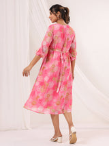 Women's Pink Georgette Floral Printed A-line Dress