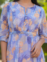 Lavender Georgette Floral Printed A-Line Dress