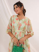 Women's Light Green Georgette Floral Printed A-line Dress