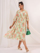 Women's Light Green Georgette Floral Printed A-line Dress