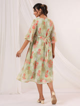 Women's Light Green Georgette Floral Printed A-line Dress