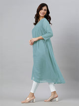 Blue Dobby Chiffon Self Design Flared Kurta