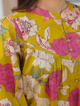 Mustard Pure Cotton Floral Printed A-line Tunic