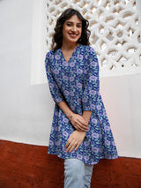 Blue Georgette Floral Printed A-Line Tunic