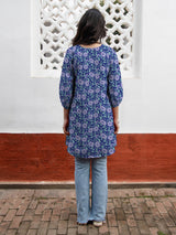 Blue Georgette Floral Printed A-Line Tunic