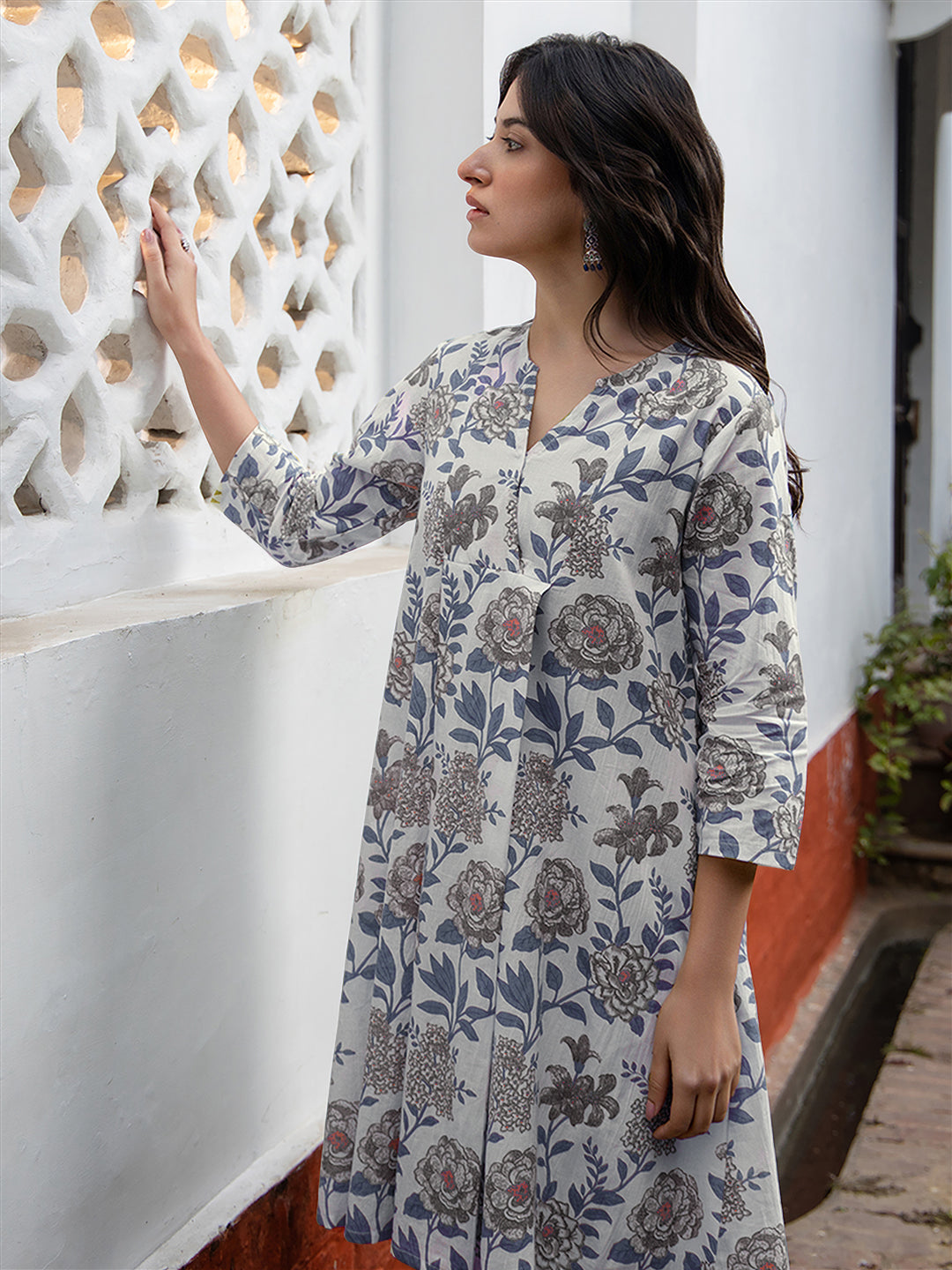 White Pure Cotton Floral Printed Tunic