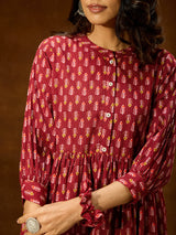 Women's Maroon Pure Cotton Ethnic Motifs Printed Peplum Co-ord Set