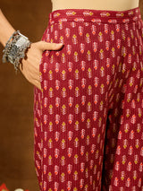 Women's Maroon Pure Cotton Ethnic Motifs Printed Peplum Co-ord Set