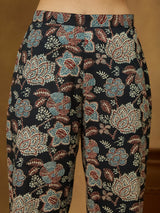 Women's Black Pure Cotton Floral Printed Straight Co-ord Set