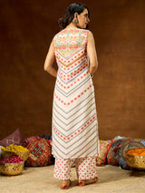 Women's Cream Cotton Blend Floral Printed Straight Co-ord Set