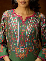 Women's Green Cotton Blend Printed Straight Co-ord Set