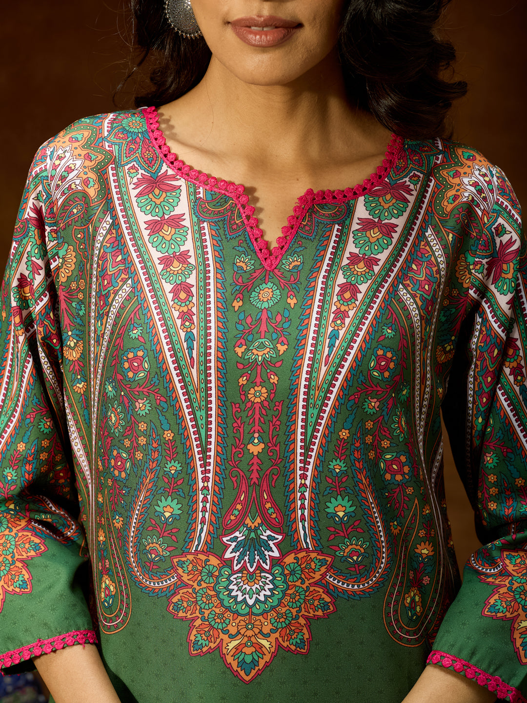 Women's Green Cotton Blend Printed Straight Co-ord Set